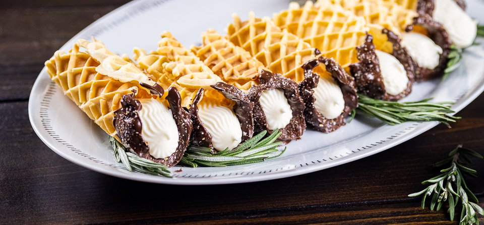 Chocolate-Dipped Cannolis with Lemon Rosemary Sea Salt