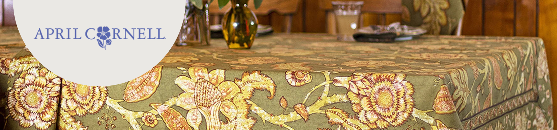 Photo of April Cornell Jacobean tablecloth.