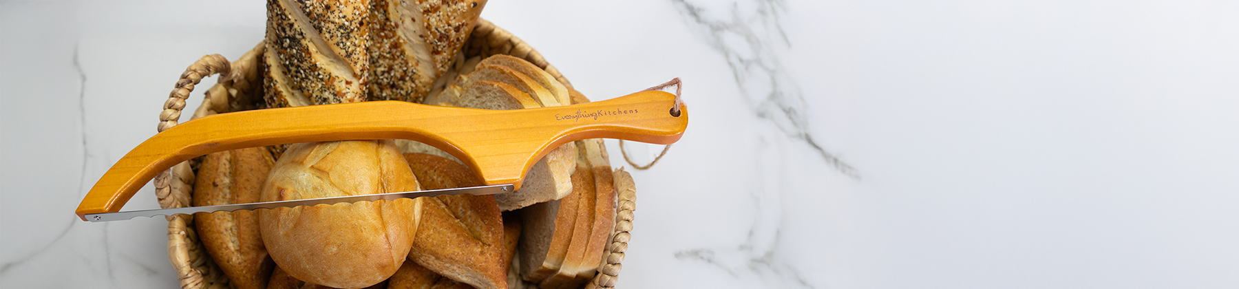 Aerial shot of EK Bread Saw with various breads.