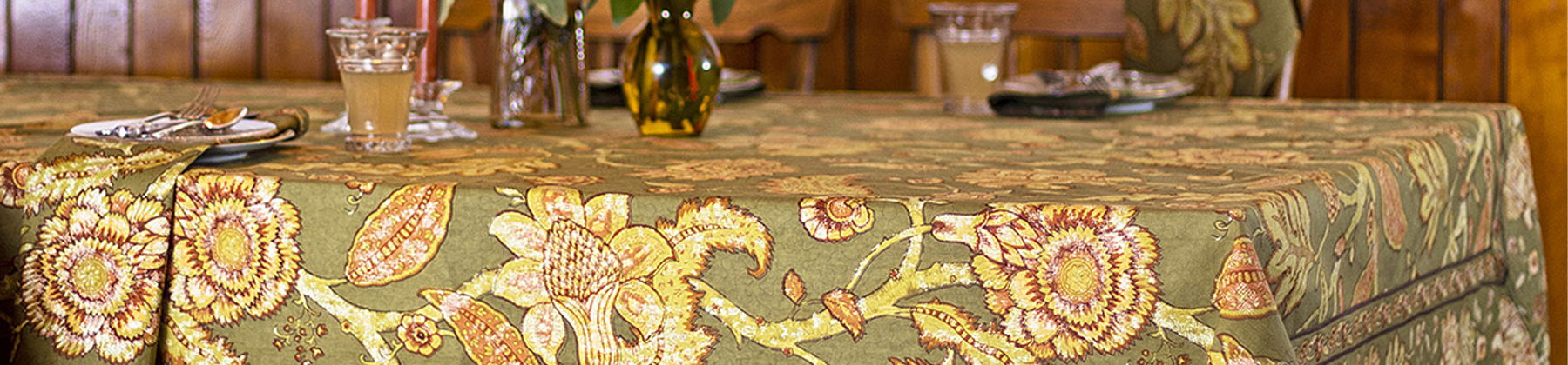 Photo of April Cornell Jacobean tablecloth.