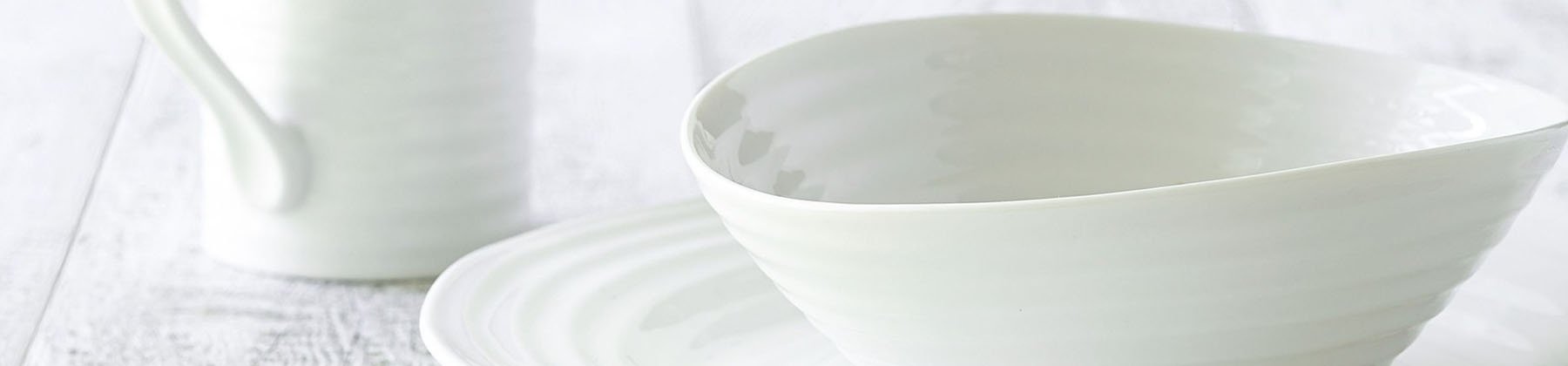 Photo of white Portmeirion dinnerware.