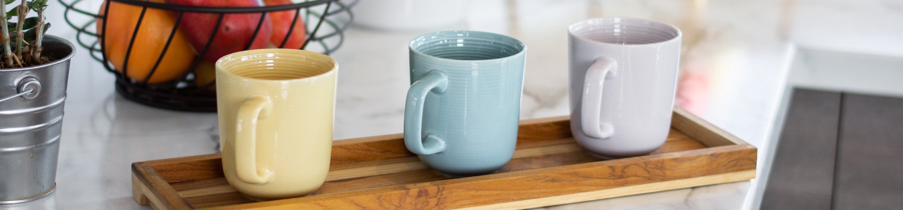 Photo of Everything Kitchens Modern Colorful Neutrals Rippled - Glazed mugs.