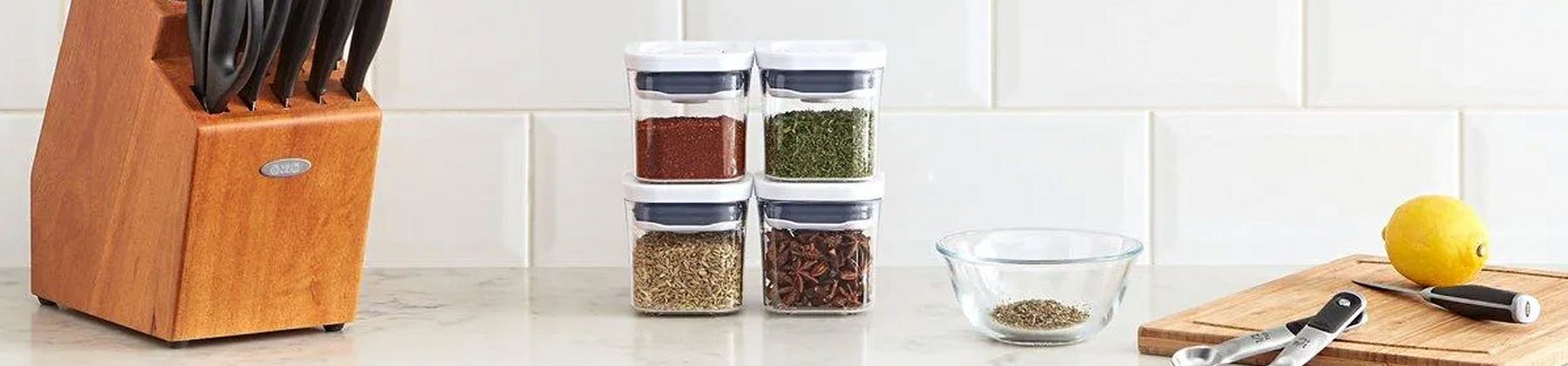 Photo of OXO food storage containers on a countertop.