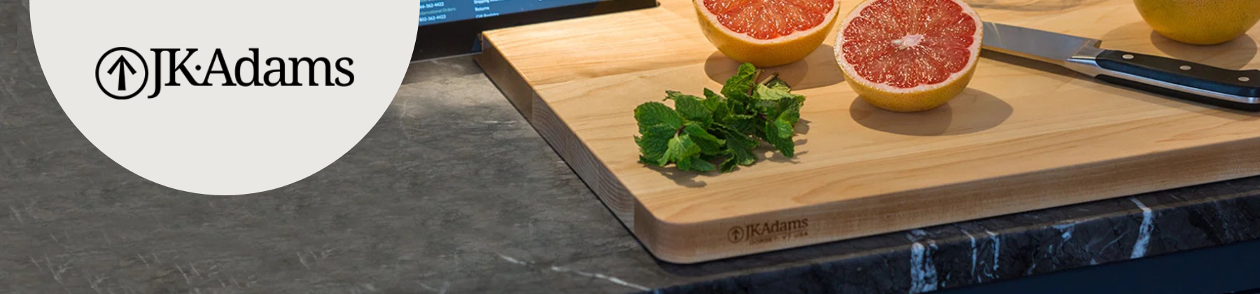 Photo of JK Adams cutting board with iPad.