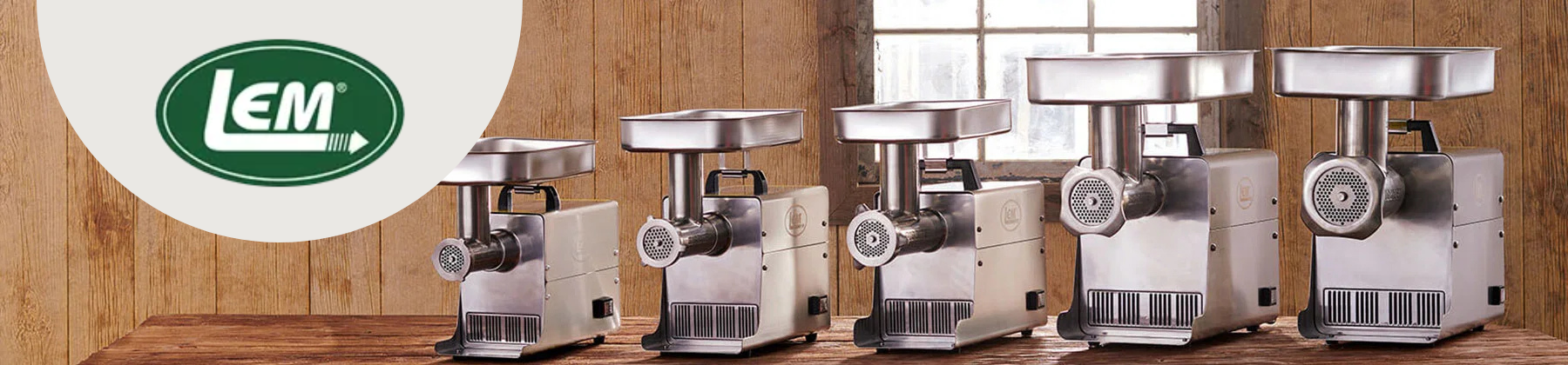 Photo of LEM meat grinders line-up.