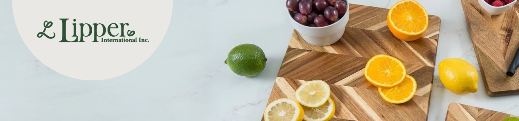 Photo of Lipper bamboo organizing products on a kitchen countertop.