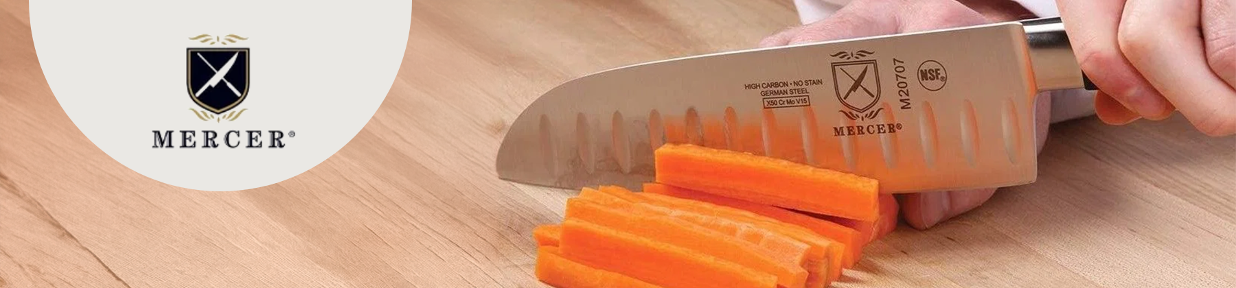 Photo of chef chopping vegetables with Mercer knife.