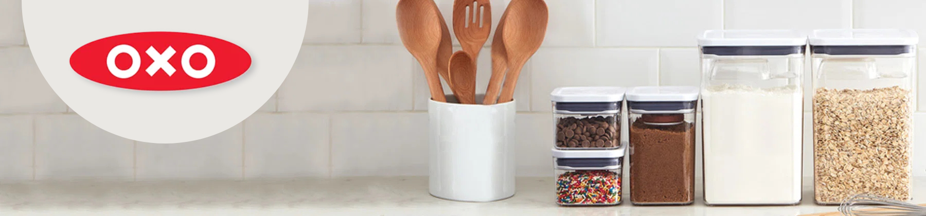 Photo of pantry with OXO canisters for food organization