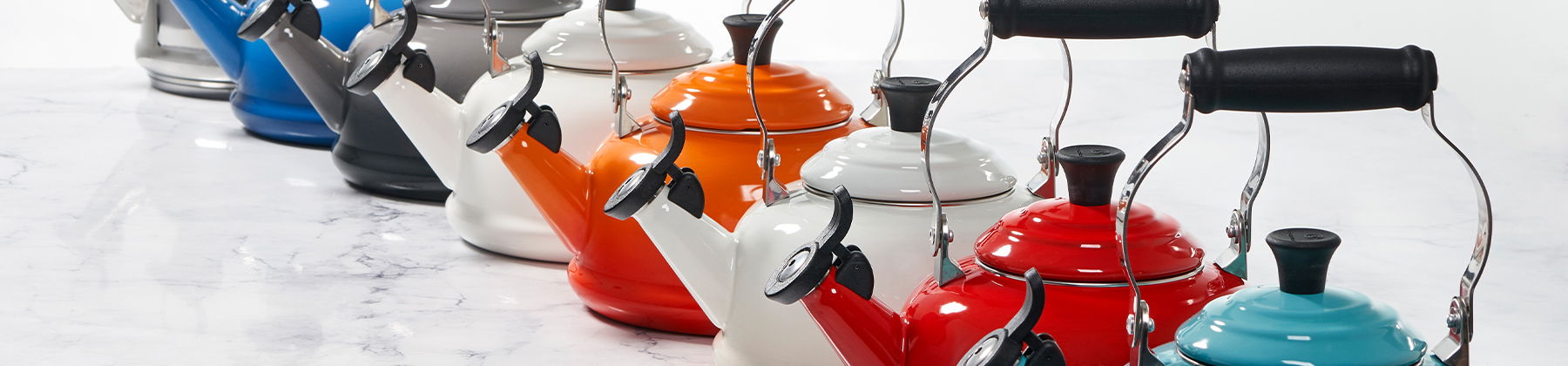 Photo of Le Creuset Tea Kettles.