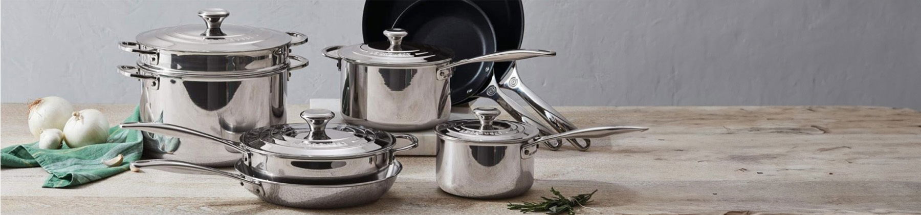 Photo of stainless steel cookware.