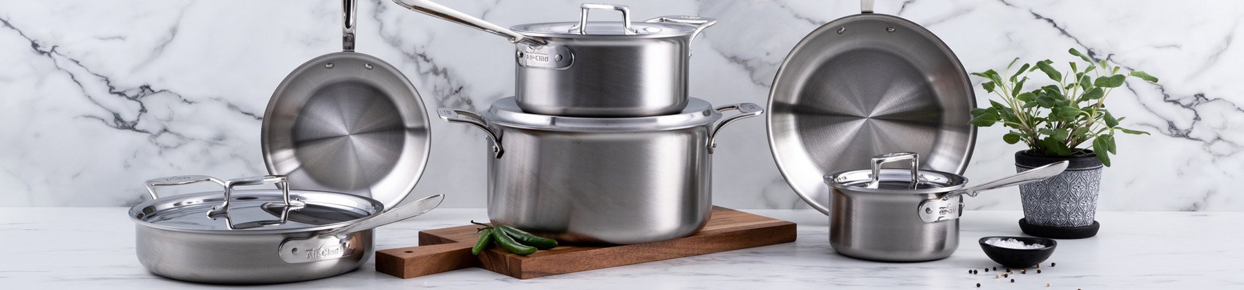 Photo of All-Clad brushed cookware set.