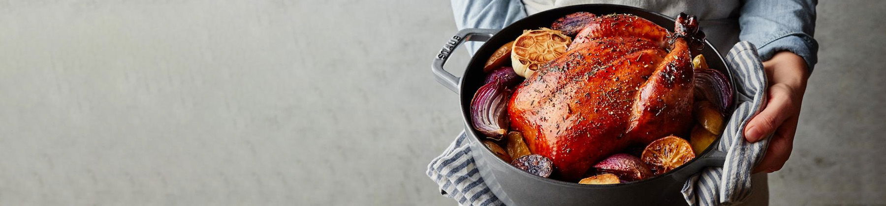 Photo of Staub dutch oven with a turkey.