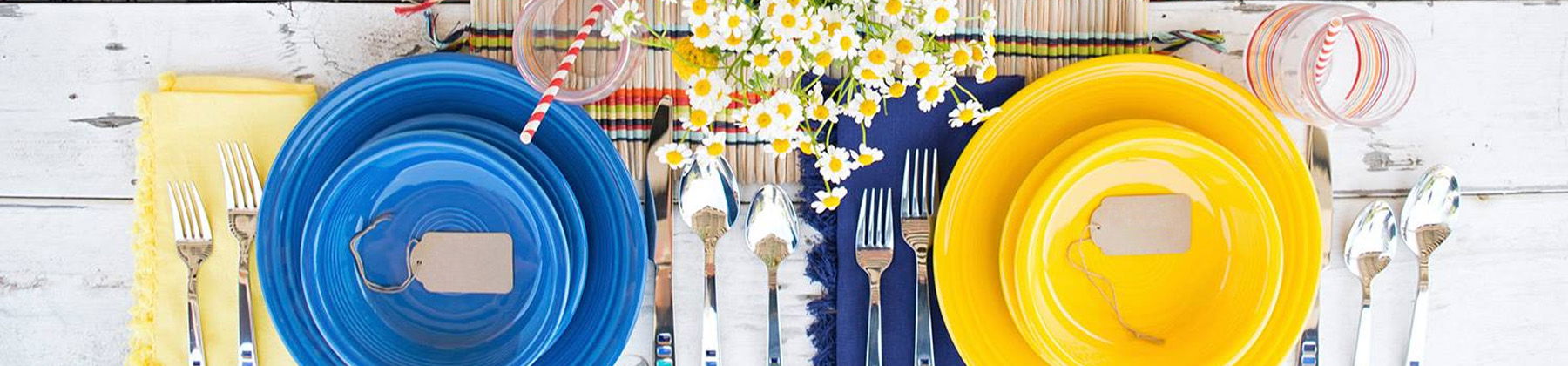 Photo of Fiesta dinnerware set on a table.