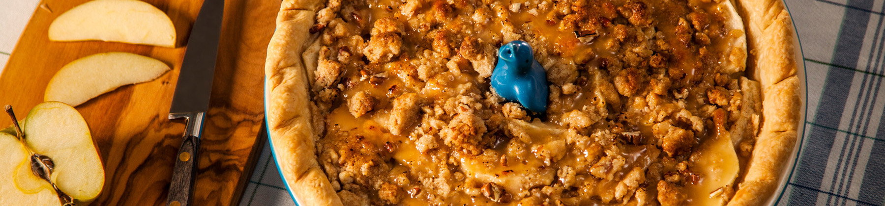 Photo of Le Creuset pie bird in pie dish.